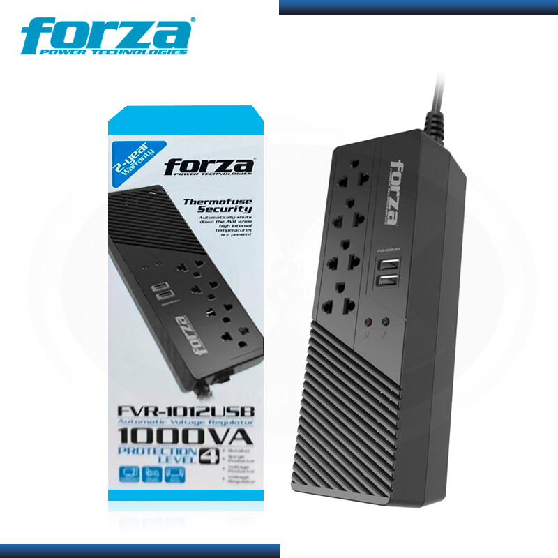 ESTABILIZADOR FORZA, 1000VA/500W, 4 TOMAS UNIVERSALES, 2 PUERTOS USB