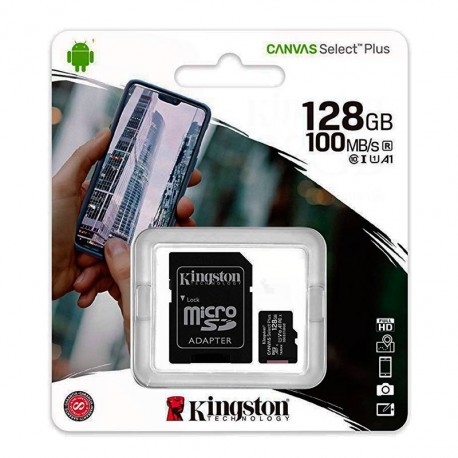 KINGSTON - TARJETA DE MEMORIA KINGSTON CANVAS SELECT PLUS 128GB MICROSD XC CON ADAPTADOR/ CLASE 10/100MBS