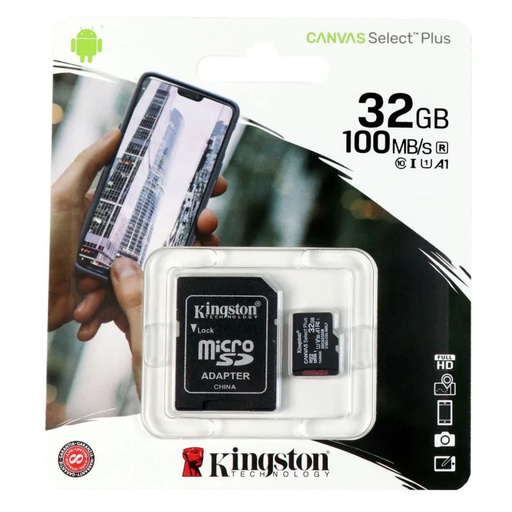 KINGSTON - TARJETA DE MEMORIA KINGSTON CANVAS SELECT PLUS 32GB MICROSD XC CON ADAPTADOR/ CLASE 10/100MBS