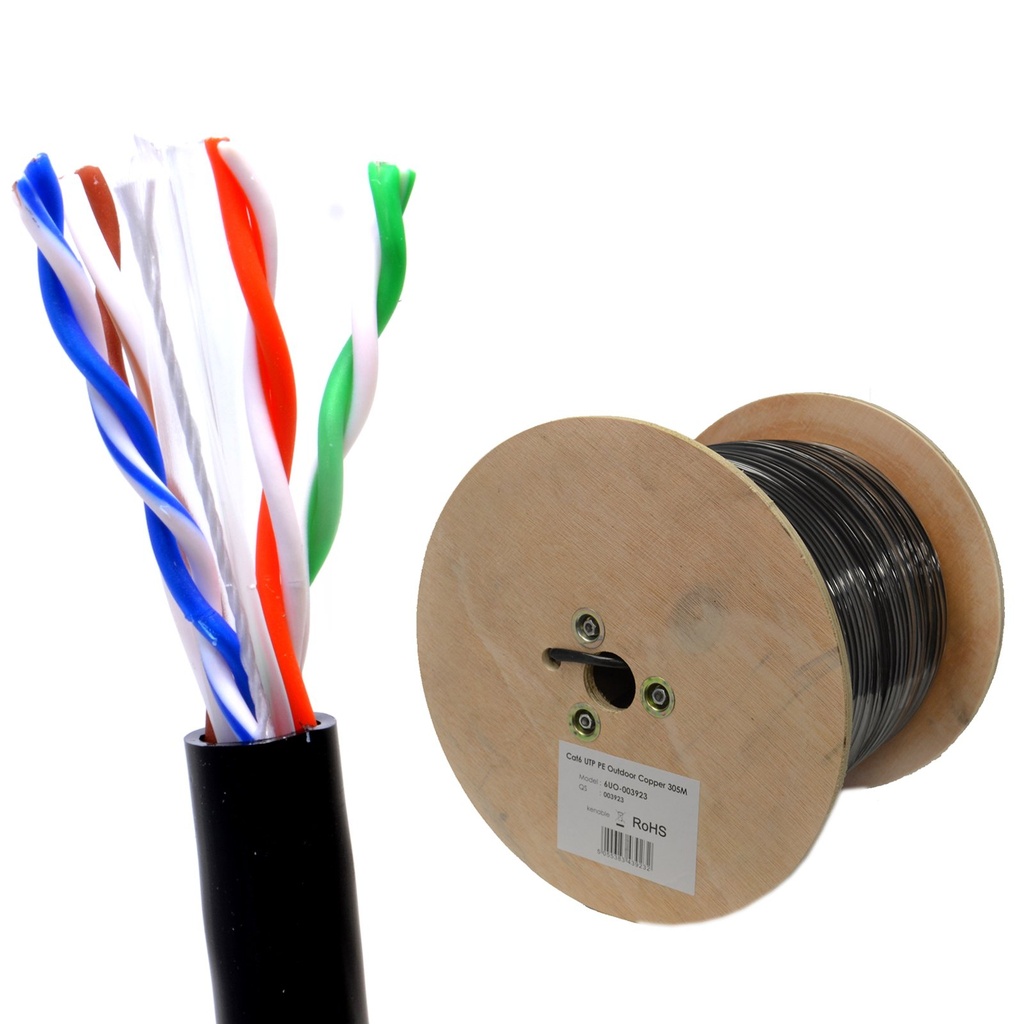 SUR-LINK - CAT5E CCA 30% COBRE PARA EXTERIORES - NEGRO 305MTS 24 AWG, SIN MENSAJERO