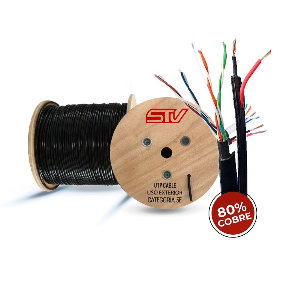 STV - CABLE UTP CAT5E CCA PARA EXTERIOR CON 2 HILOS MULTIFILAR PARA ALIMENTACION DE ENERGÍA DE 12V